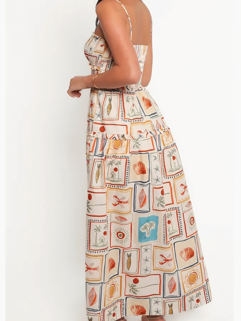 Petal & Pup Hana Cream Maxi Dress with Sardinia Print - Picture 4 of 10